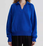 Solid Color Women's Knit Polo Neck Pullover Sweater | Streetwear