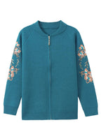 Embroidered Wool Cardigan for Middle-Aged Women