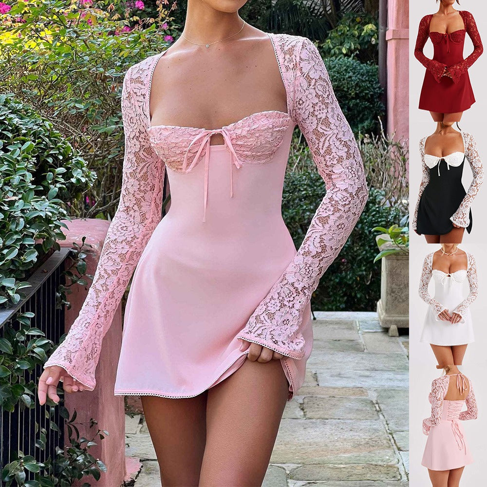 Lace Long Sleeve Corset Dress