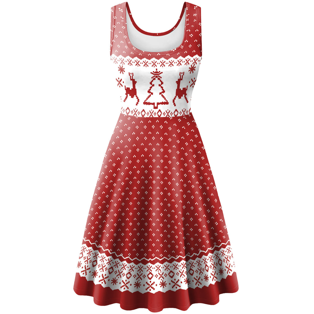 Women's Christmas Elk Digital Print Sleeveless Dress