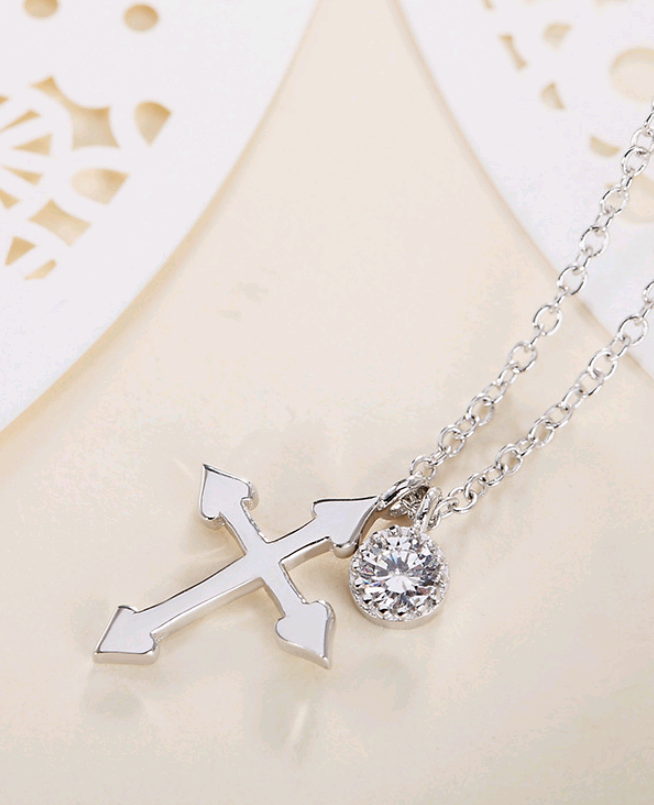 Cross Pendant Necklace with Zirconia Charm