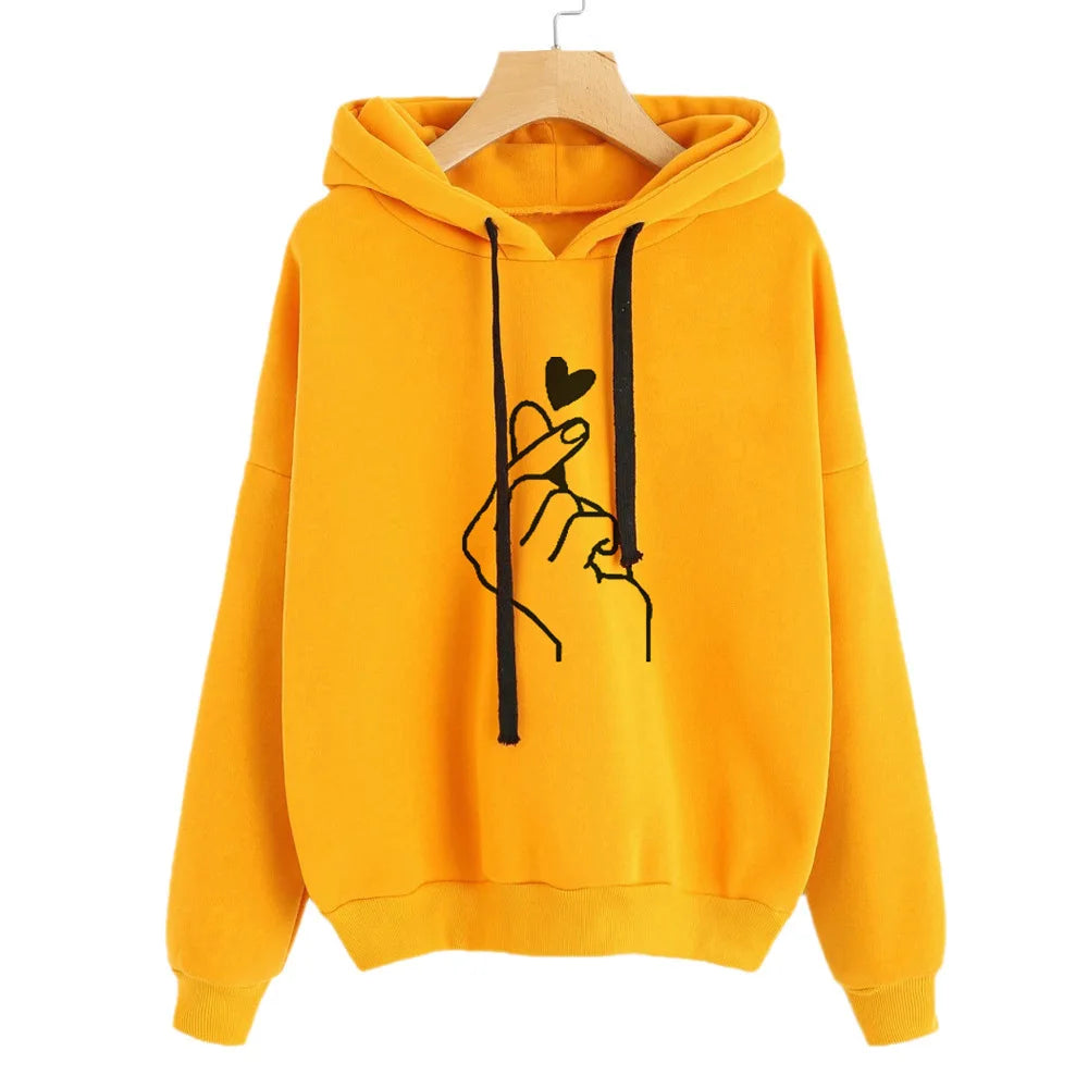 Loose Casual Printed Heart Hoodie for Women Autumn Winter | Streetwear