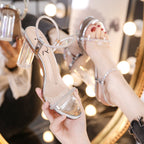 French Transparent High Heel Thong Sandals