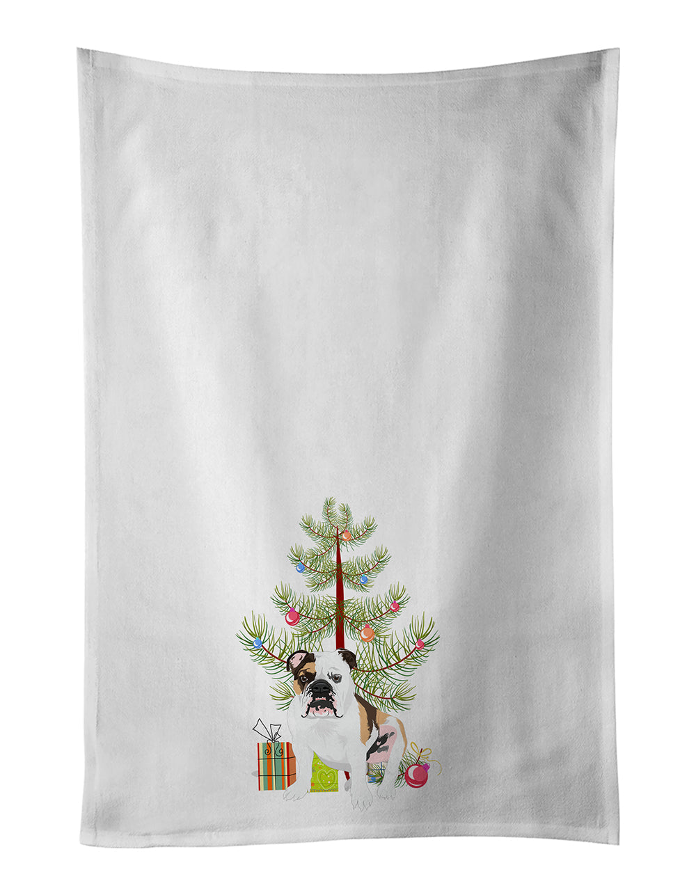 English Bulldog Tricolor #3 Christmas Kitchen Towel Set of 2