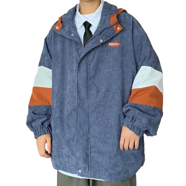 Colorblock Hooded Zipper Men's Long Sleeve Jacket