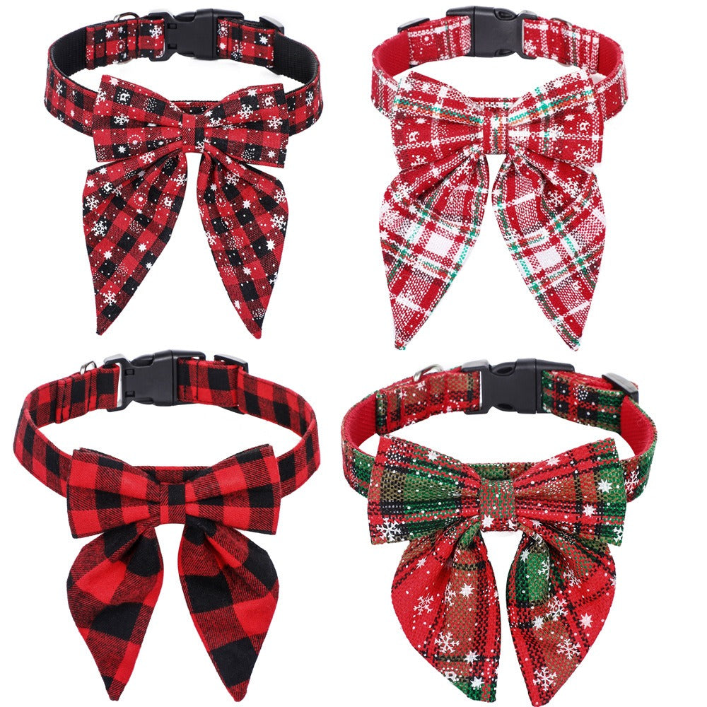 Christmas Plaid Dog Collar Bow Tie