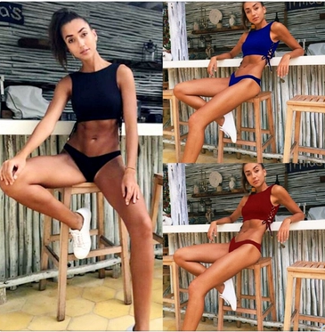 Burgundy Lace-Up High-Neck Bikini Set