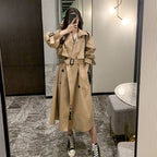 Khaki Double Breasted Loose Coat with Waist Belt