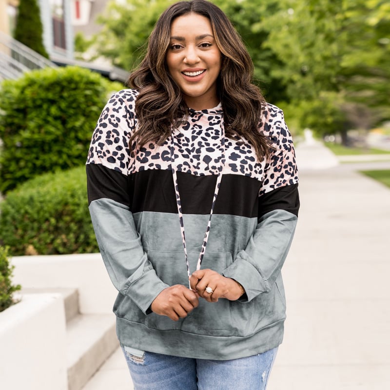 Autumn Leopard Print Contrast Color Pullover Hoodie | Streetwear