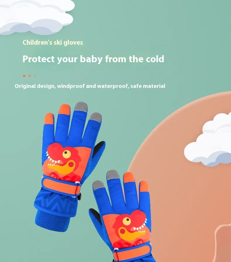 Children's Velvet Padded Little Dinosaur Gloves