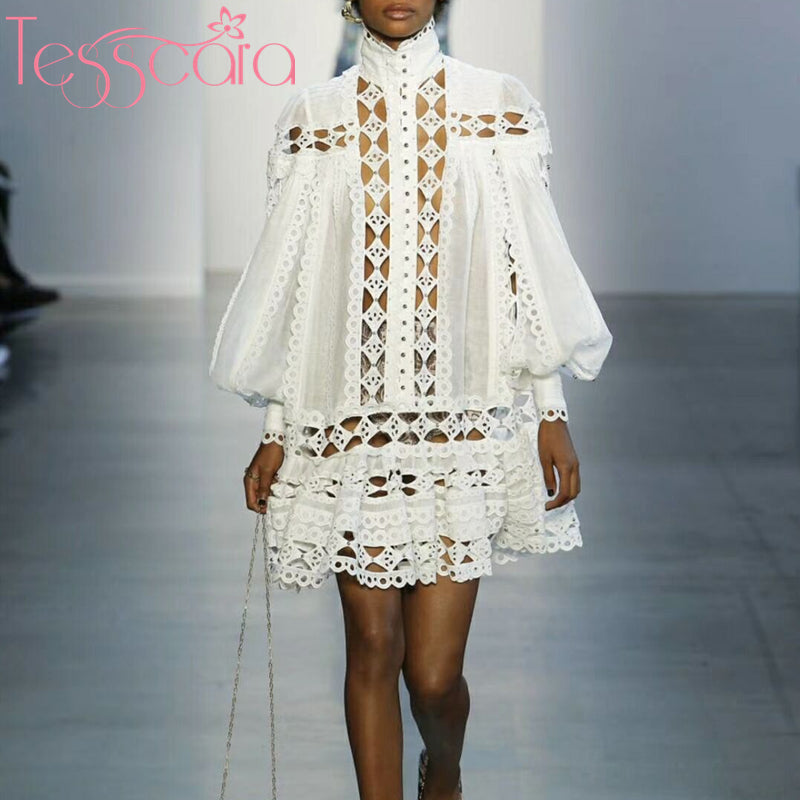 TESSCARA Women's Luxury Elegant Beaded Turtleneck Dress