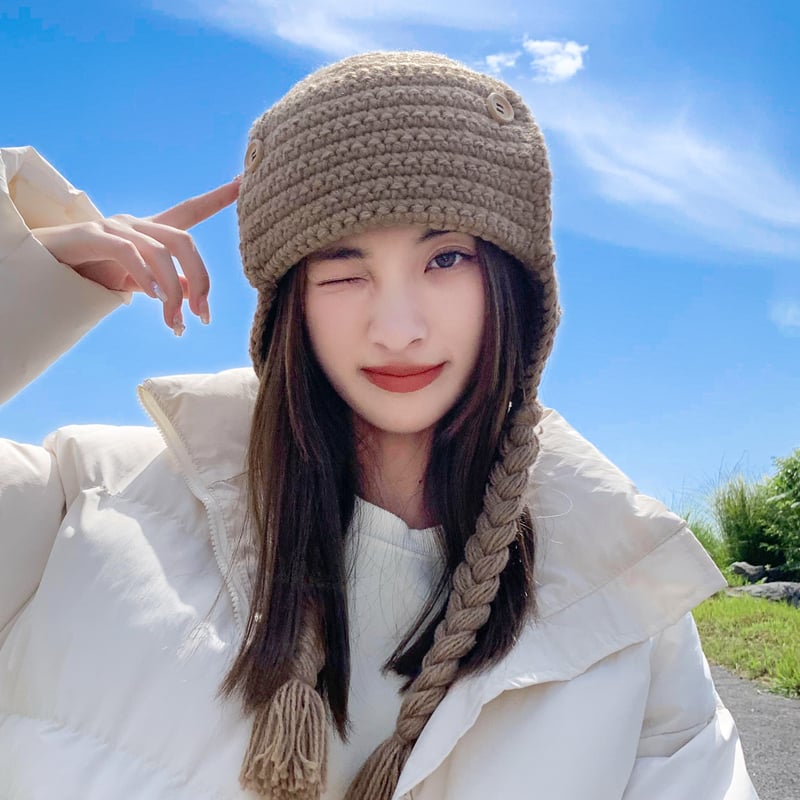 Versatile Braided Wool Warm Hat for Children | Embroidered Cap