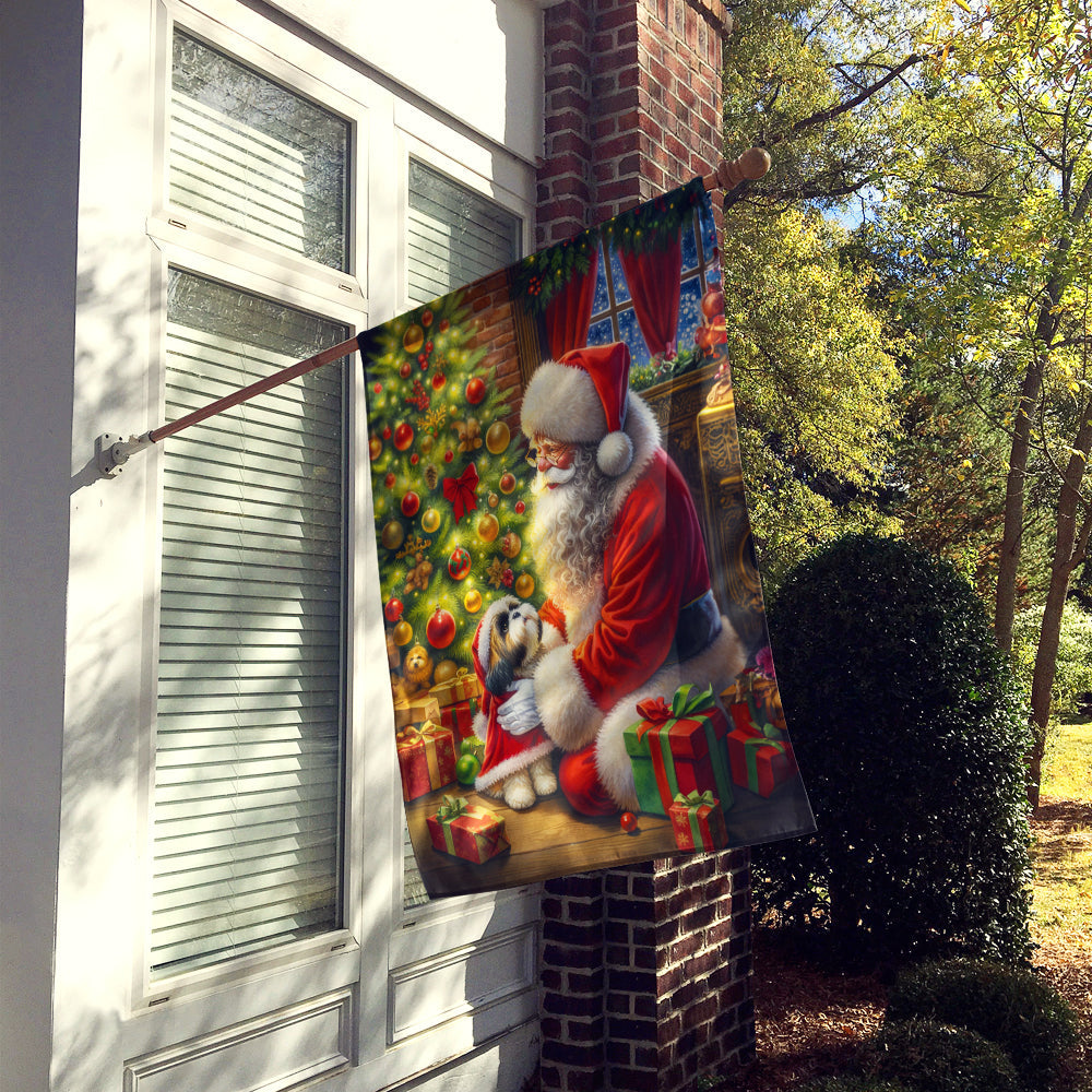 Shih Tzu and Santa Claus House Flag
