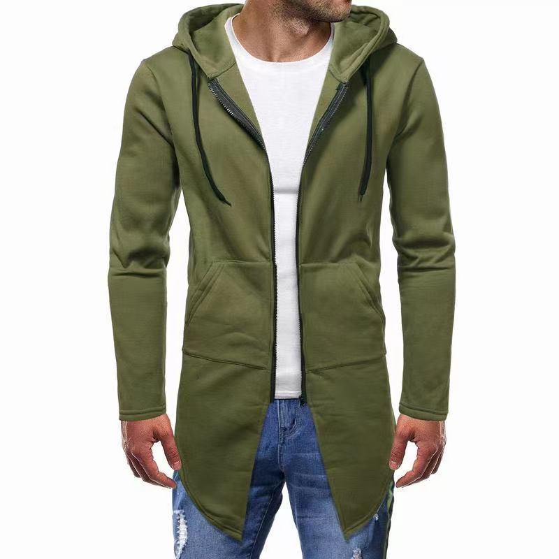 Men's Hooded Sweater Cardigan - Large Size, Mid Length