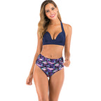 Vintage High Elastic Women's Bikini Set with Leaf Design