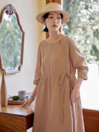 Two-color Linen Trench Coat for Leisure and Zen
