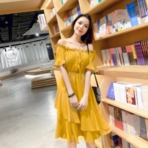 2020 New Short Sleeve Dress with Off-Shoulder Design