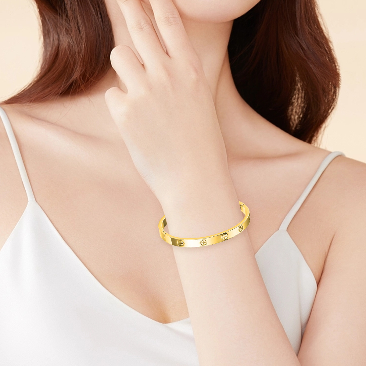 Stainless Steel Screw-Motif Cross Bangle