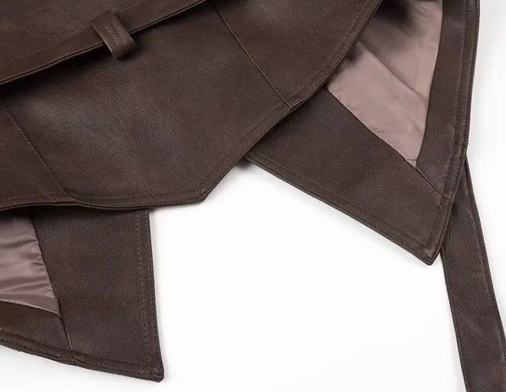 Women's Short Leather Jacket w/Belt
