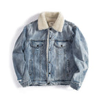 Winter Men's Distressed Lamb Wool Denim Jacket