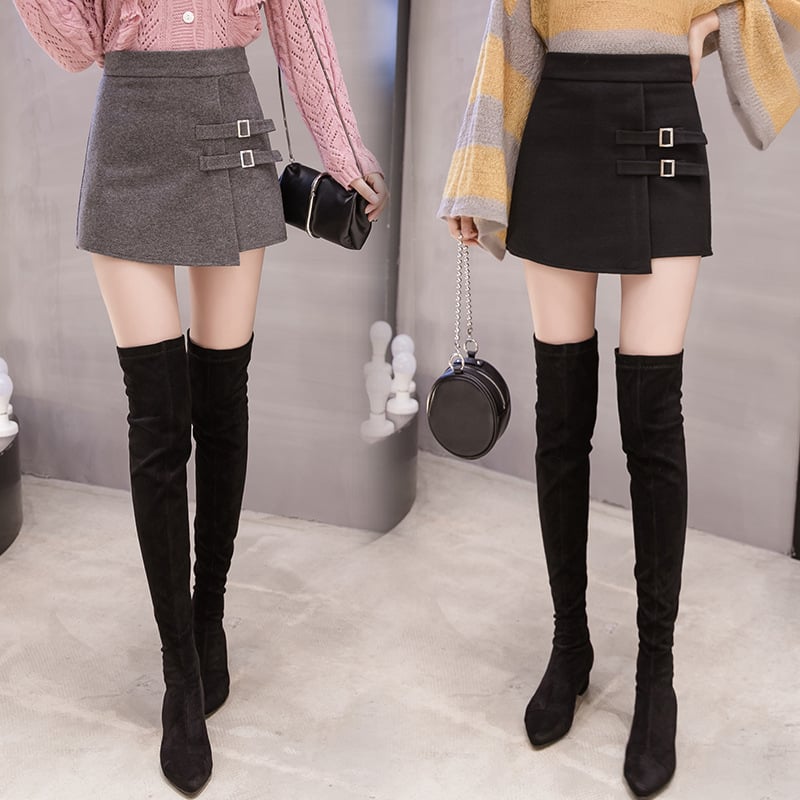 High Waist A-line Wool Skirt