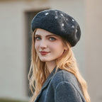 Polka Dot Wool Beret Hat for Women and Girls | Embroidered Cap