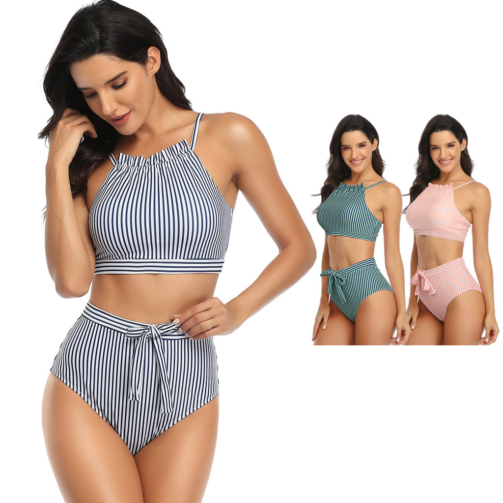 New European and American Striped Bikini Swimwear