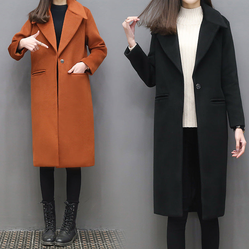 Thick Over-the-Knee Woolen Coat for Women