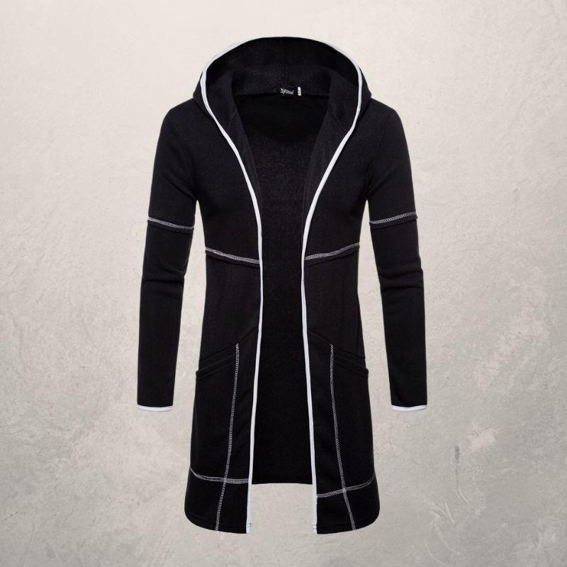 Men's Mid-Length Hooded Cardigan with Large Pockets