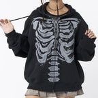 Printed Skeleton Long Sleeve Round Neck Cardigan