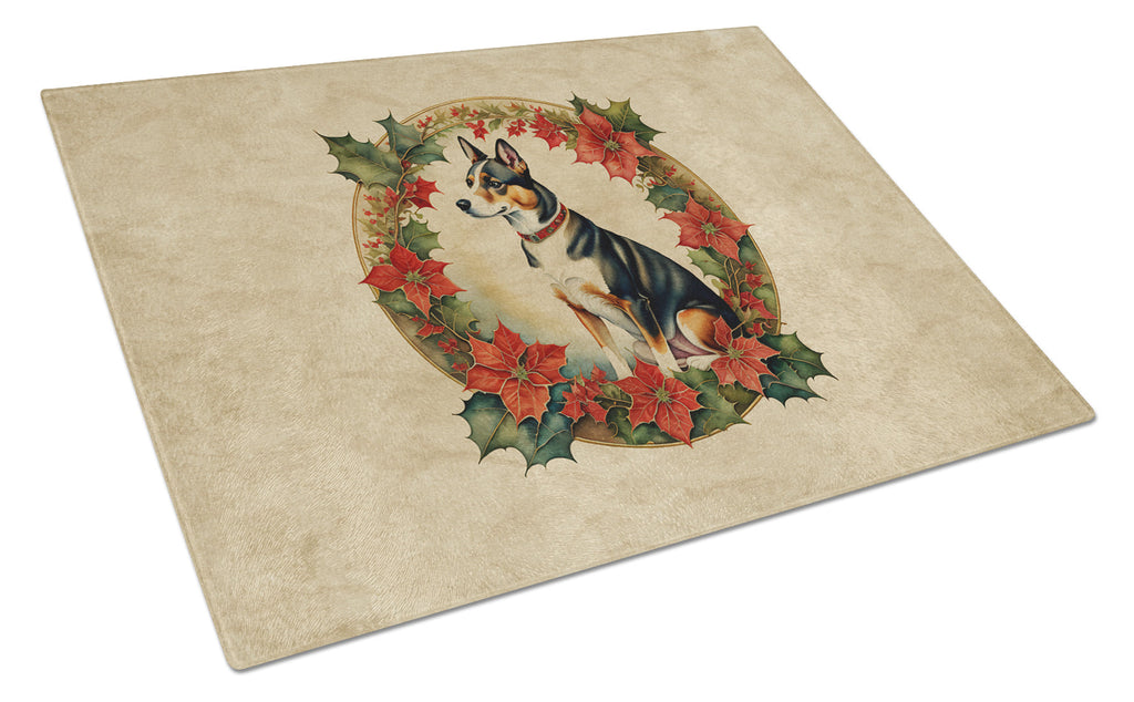 Basenji Christmas Flowers Glass Cutting Board