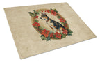 Basenji Christmas Flowers Glass Cutting Board