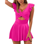 Ruffle Cross-Front Swim Dress