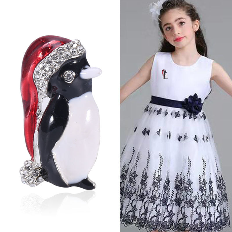 Cute Cartoon Animal Brooch - Penguin in Santa Hat | Embroidered Cap