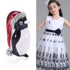 Cute Cartoon Animal Brooch - Penguin in Santa Hat | Embroidered Cap
