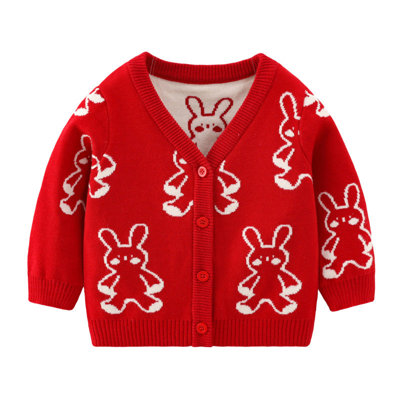 Cute Cartoon V-Neck Sweater for Kids (Small/Medium)