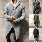 Men's Solid Color Long Knitted Hooded Sweater Coat
