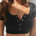 Multicolor Sexy Crop Top with Buttons for Women