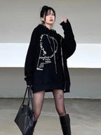 Gothic Punk Oversized Hooded Sweatshirt for Women | Streetwear