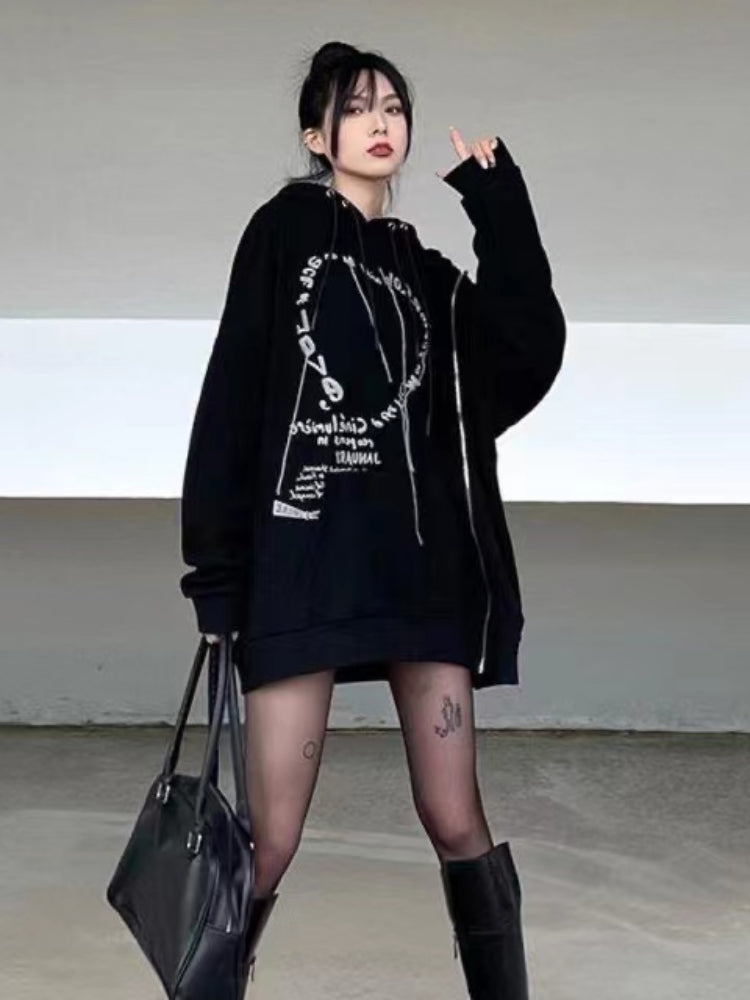 Gothic Punk Oversized Hooded Sweatshirt for Women | Streetwear