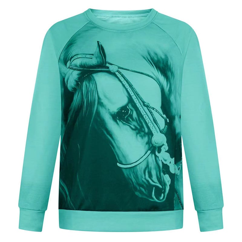 Women's Long-Sleeved Round Neck Horse Print Sweater