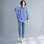 Women's Geometric Pleated Cardigan Set for Fall/Winter