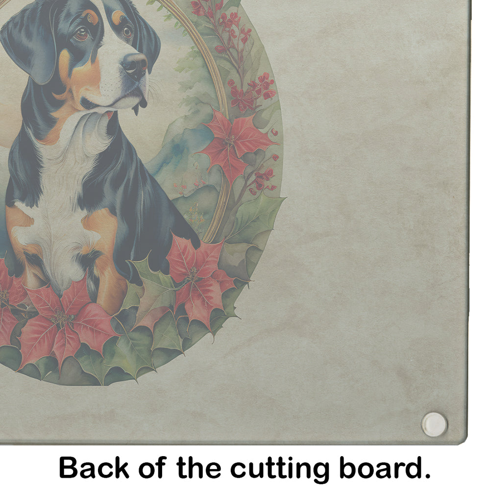 Entlebucher Mountain Dog Christmas Flowers Glass Cutting Board