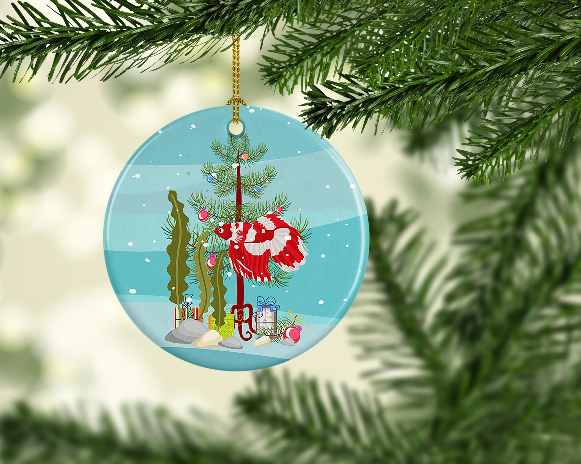 Veil Tail Betta Merry Christmas Ceramic Ornament