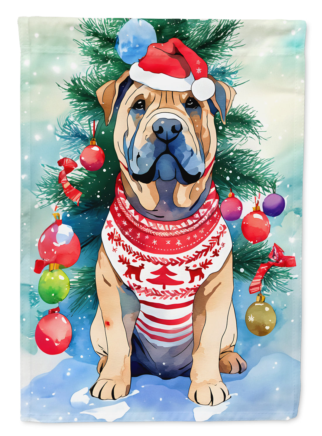 Shar Pei Christmas House Flag