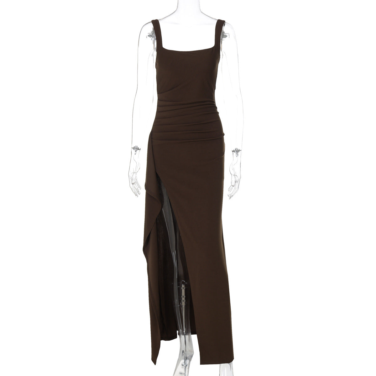 Elegant Women's High Slit Spaghetti Strap Evening Dress