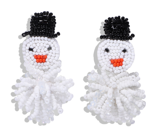 Trendy Christmas Earrings with Reindeer and Snowman Design