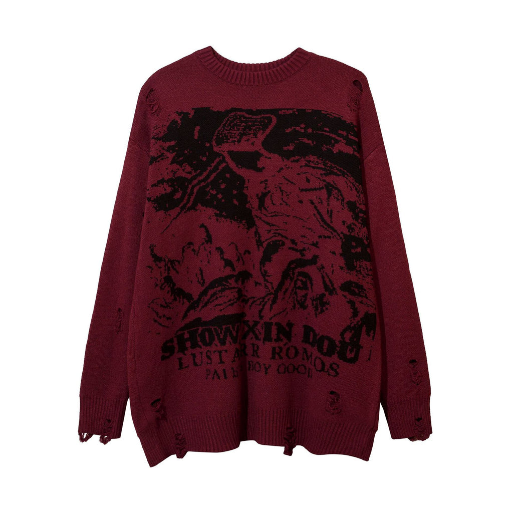 Couple's Ripped Sweater in Hip Hop Street Style Design