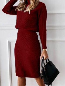 Caleb Set: High Neck Knit Sweater and Skirt Outfit
