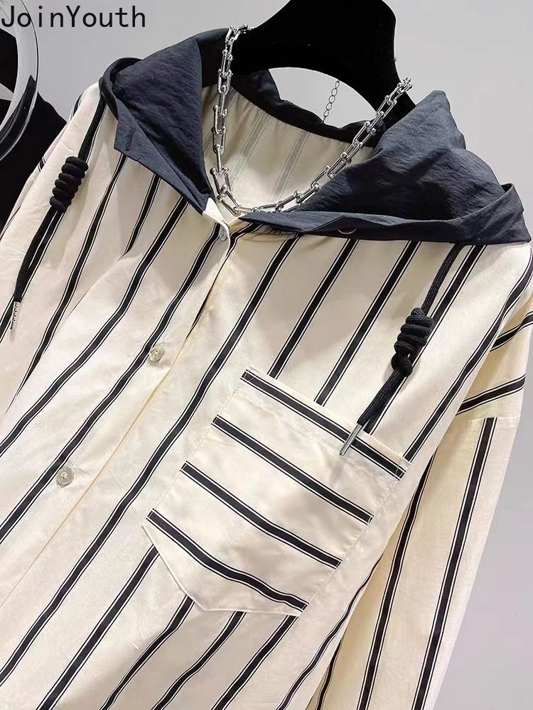 Women's Long Sleeve Striped Hoodie Top, Y2K Fashion | Streetwear